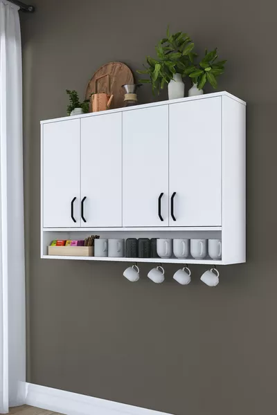 راني  زاوية القهوة خزانة متعددة الاستخدامات وحدة علوية رف المطبخ أبيض