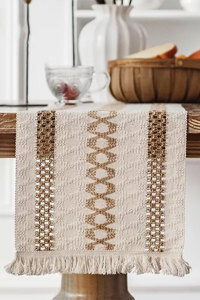 Cotton Lace Runner  cm Tablecloth Light Brown, Cream