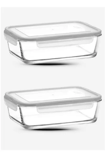 Fresco Glas-Aufbewahrungsbehälter mit Deckel, 2er Set cc, rechteckig () mit weißem Deckel
