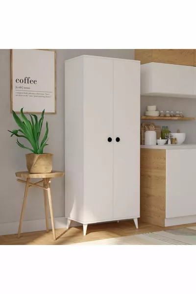 Многофункционален кухненски шкаф с 2 врати и 5 рафта MEGA, бял, шкаф за баня