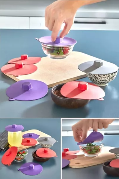 6 Silicone Vacuum Bowl Lids Airtight Breakfast Container Lid Cup Cover  cm