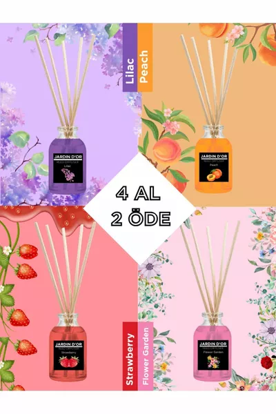 4-Piece Reed Diffuser Room Scent Set - Value Pack (PEACH-STRAWBERRY-LILAC-FLOWER GARDEN)