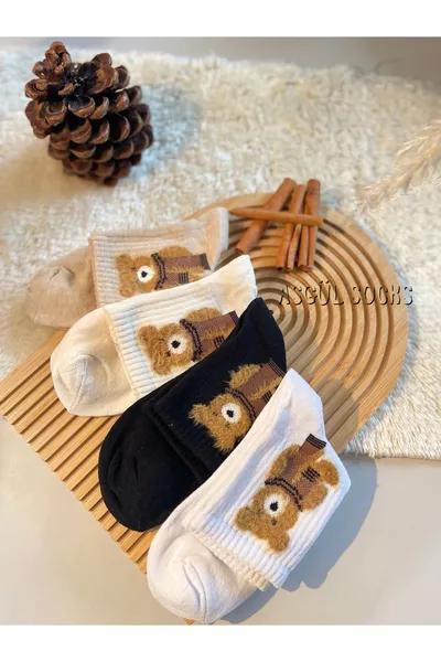 Tedy bear desenli kolej çorap seti 4 çift