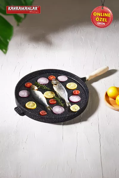 مقلاة مصنوعة من الحديد الزهر مزدوجة الجوانب متعددة الاستخدامات بحجم  سم