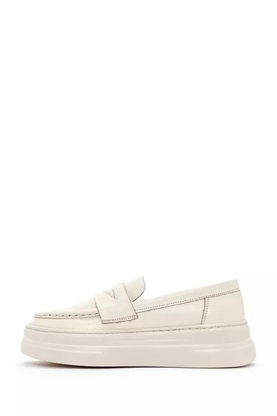 Damen Creme Dicke Sohle Leder Loafer ft