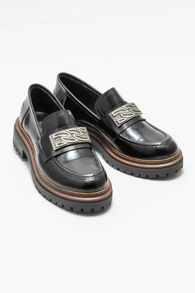 Damen-Loafer aus schwarzem Leder