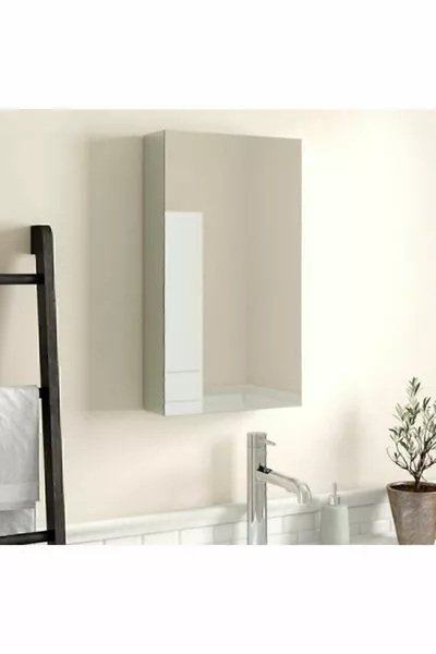Module supérieur d'armoire de salle de bain avec miroir en panneau de particules  % à porte unique, blanc, module supérieur 