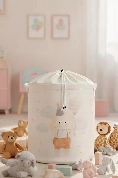 Многофункционална сгъваема кошница за играчки и пране с мрежа и принт зайче 