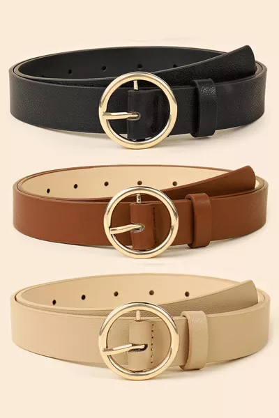 Damen 3-teiliges Goldschnallen-Set: Hose, Hemd, Jacke, Kleid, Pullovergürtel