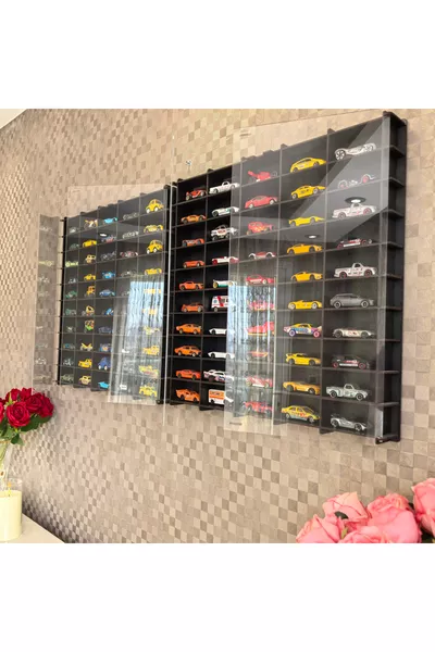 Étagère pour voitures jouets modèles compatibles Hotwheels Matchbox 1/ à couvercle en plexiglas pour  véhicules, vitrine