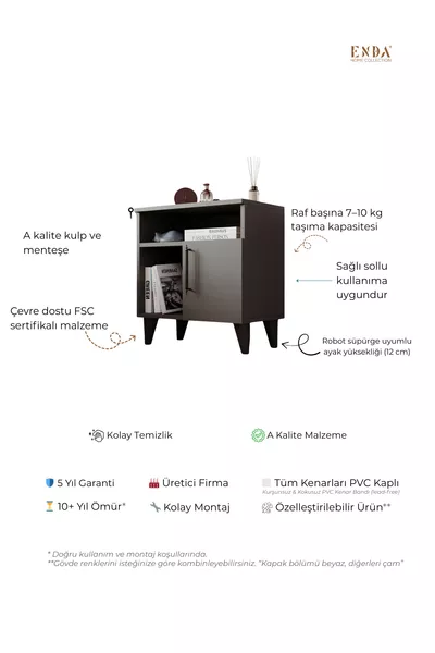 Nachtkastje met deksel en 3 vakken, antraciet