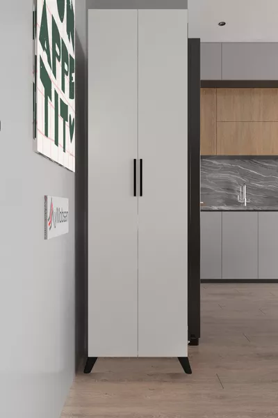 Aras 2 Kapaklı 8 Raflı Boy Dolabı Çok Amaçlı Dolap Kiler Dolabı Mutfak Dolabı Beyaz