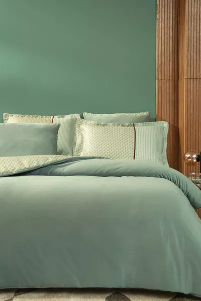 CharMe Rowena Double Velvet Satin Duvet Cover Set - Sage