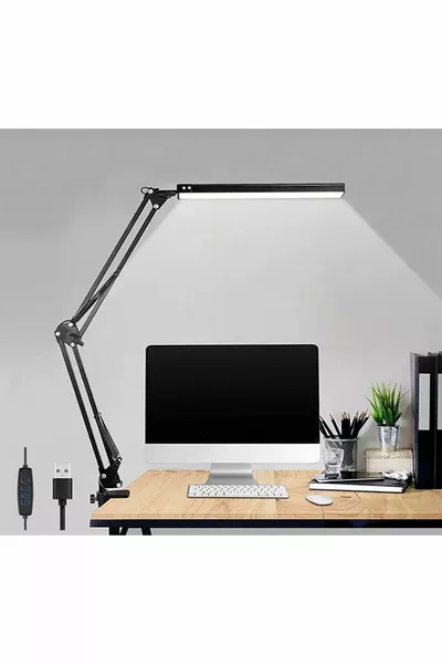 Регулируемая рабочая и читающая лампа с металлическим шарнирным плечом,  уровней яркости, акробатическая