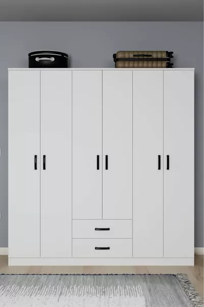 Armoire à vêtements Ekoser 6 portes 2 tiroirs blanc mat