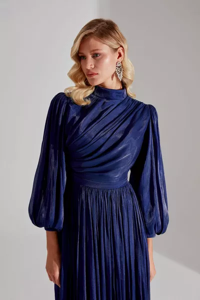 ALAINA ABITO CON MANICHE A PALLONCINO DRAPPEGGIATO BLU NAVY