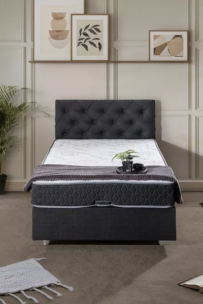 Eylül Enpersoons Boxspring Hoofdsteun Comfort Matras Set - Antraciet