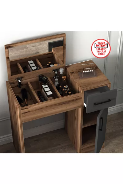 Туалетный столик с зеркалом и шкафчиком, цвет орех, антрацит - Inci, доступен в 4 разных цветах