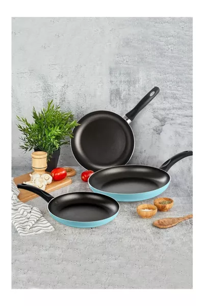 Teflon Pan Set 3-Piece Pan Set  +  +  cm Turquoise Green Blue