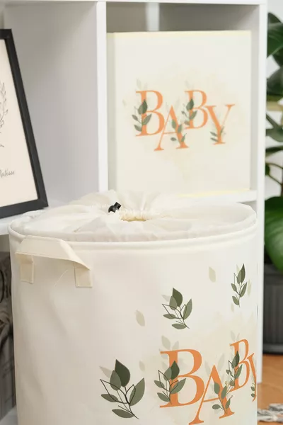 Комплект от 2 броя кутии за съхранение за детска стая с дизайн „Бебе и дъга“ - Органайзер за играчки и кош за мръсни дрехи 