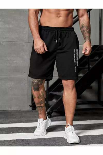 Schwarze Unisex-Shorts mit Männerdruck