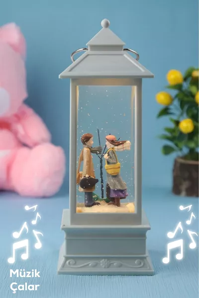 Голяма зимна приказка със светеща снежна топка с музика, батерийна декоративна лампа с пусков свещник