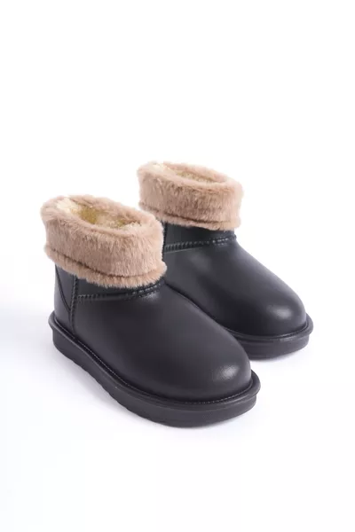 حذاء نسائي مريح مطر أسود مبطن بالفرو مقاوم للماء 