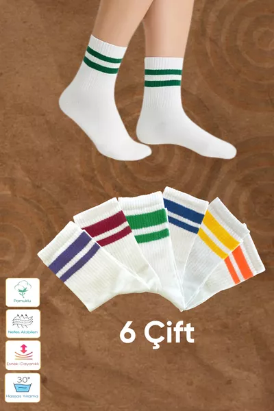 6 أزواج من جوارب الكاحل الملونة للجنسين بنقشة حلقة للرجال والنساء - 6 قطع