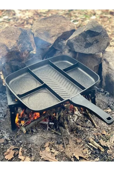 مقلاة حجرية مصبوبة بخمسة عيون باللون الأسود