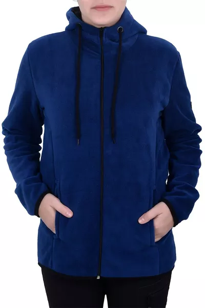 Women's Blue Hooded Zip-Up Fleece Sweatshirt