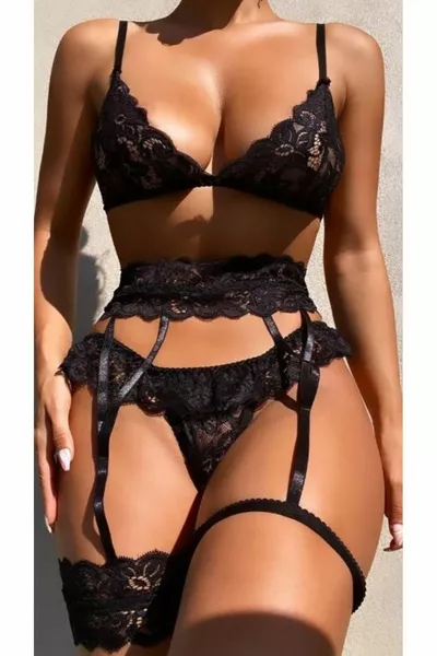 Ensemble de porte-jarretelles fantaisie en dentelle avec bandeaux pour jambes pour femme