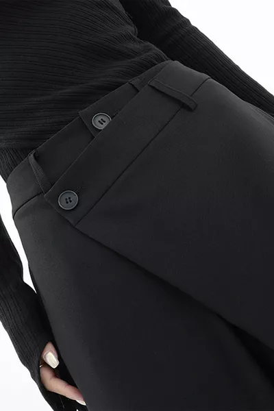 Black Women's Button-Closure Asymmetric Design Palazzo Pants