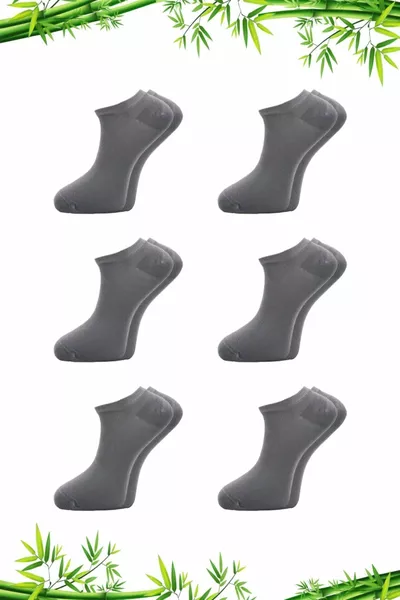 جوارب رمادية مصنوعة من الخيزران للرجال بدون خياطة، عبوة من 6 قطع