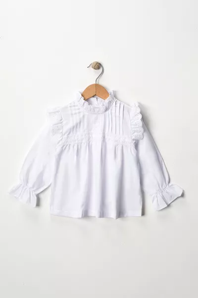 Camicia da bambina esclusiva con dettagli in pizzo e volant,  anni