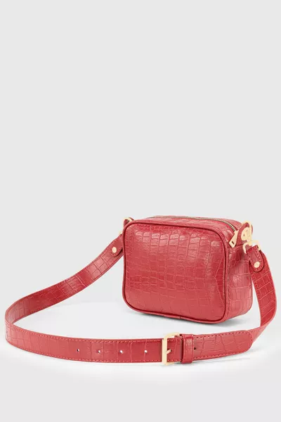 Borsa a tracolla da donna effetto pelle di coccodrillo rossa 