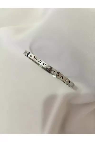 Bracciale in acciaio con numeri romani color argento