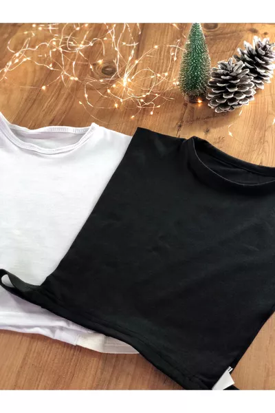 Комплект от 2 броя безръкавни блузи с колан и обикновена плетка от памук, тюрбан-образна яка, черни и бели, еластични