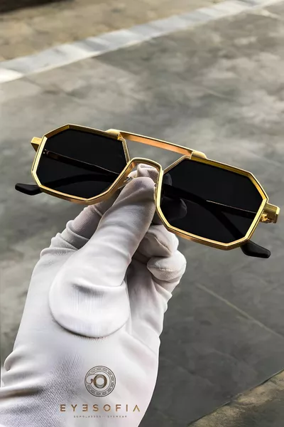 Occhiali da sole unisex Octagon Lath Gold Nero Titanio