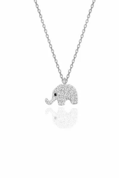 Elephant Model Necklace with Silver Rhodium Zircon Stone