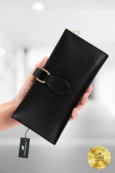 Дамско портмоне с разделители за телефон, хартиени и монети, с колан и поставка за карти, портфейл