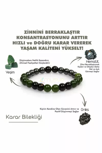 Sertifikalı Doğaltaş Karar Tılsım Bilekliği |onix,hematit,yeşim Taşı Doğal Taş | Hediyelik Doğaltaş
