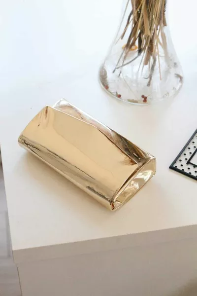 Women's Patent Gold Mini Box Shoulder Bag