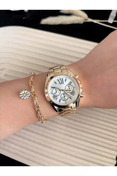 TAŞSIZ SADE KADIN KOL SAATİ HEDİYE BİLEKLİKLİ