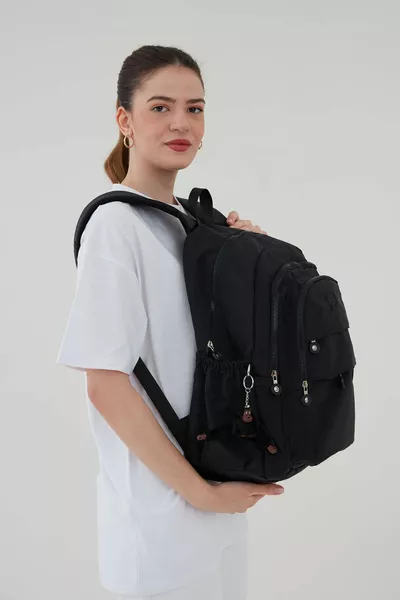 Sac à dos de voyage unisexe en tissu froissé résistant à l'eau, grande taille, à multiples compartiments, noir, pour lycée, collège, université