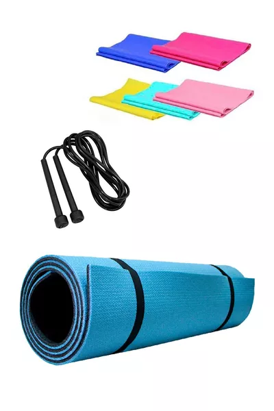 8 mm Pilates Kamp Matte mit Tragegurt, PVC Springseil und Band, Pilates Übungswiderstandsband