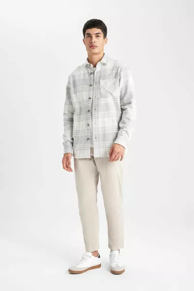 Regular Fit Polo Yaka Kareli Pamuklu Uzun Kollu Gömlek au