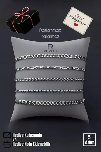 Set di 5 Braccialetti in Acciaio | Inossidabile, Non Sbiadisce, Unisex, Regalo, Alta Qualità