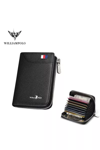 Настоящий черный мужской кошелек из люксовой кожи - мужской кошелек с отделением для карт