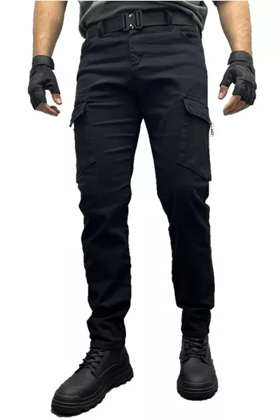 الرجال البضائع السراويل أسود جيب سستة القتال التكتيكية ليكرا بسط