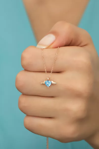 Ayar Silver Aquamarine Stone Flying Heart Necklace